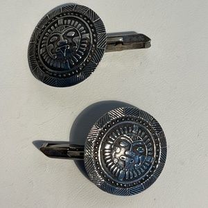 Sterling Silver Round Cuff Links -Aztec Design -Mexico